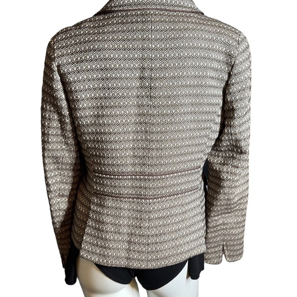 Talbots Women Cream Brown Herringbone Tweed 2 Button Blazer Sz 10P Lined Wool - Picture 6 of 12